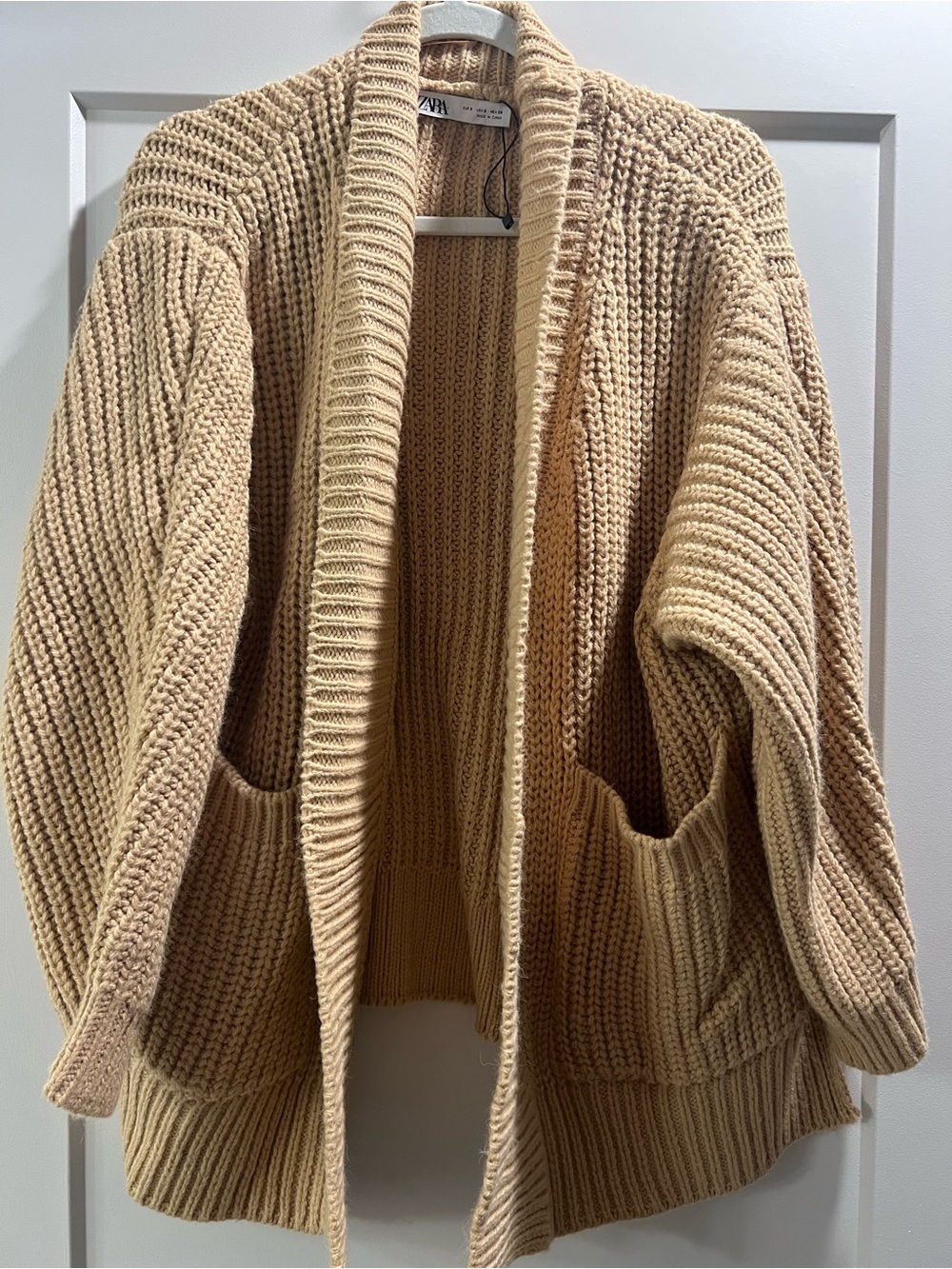 Zara Beige Chunky Open-Front Knit Cardigan
